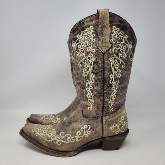 Corral Boots Womens 5.5 Bone Leather Floral Embroidered Western Cowboy A2773 - Picture 5 of 11